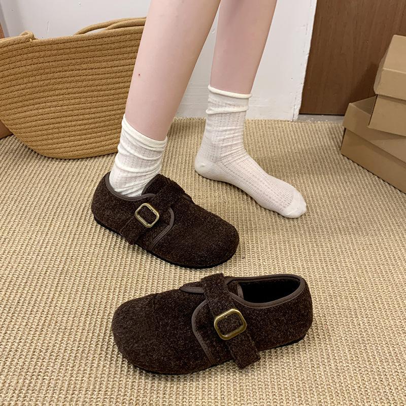 

Inner heightened platform wool gray wool shoes women s autumn and winter new fleece warm cotton shoes single shoes 40 коричневий