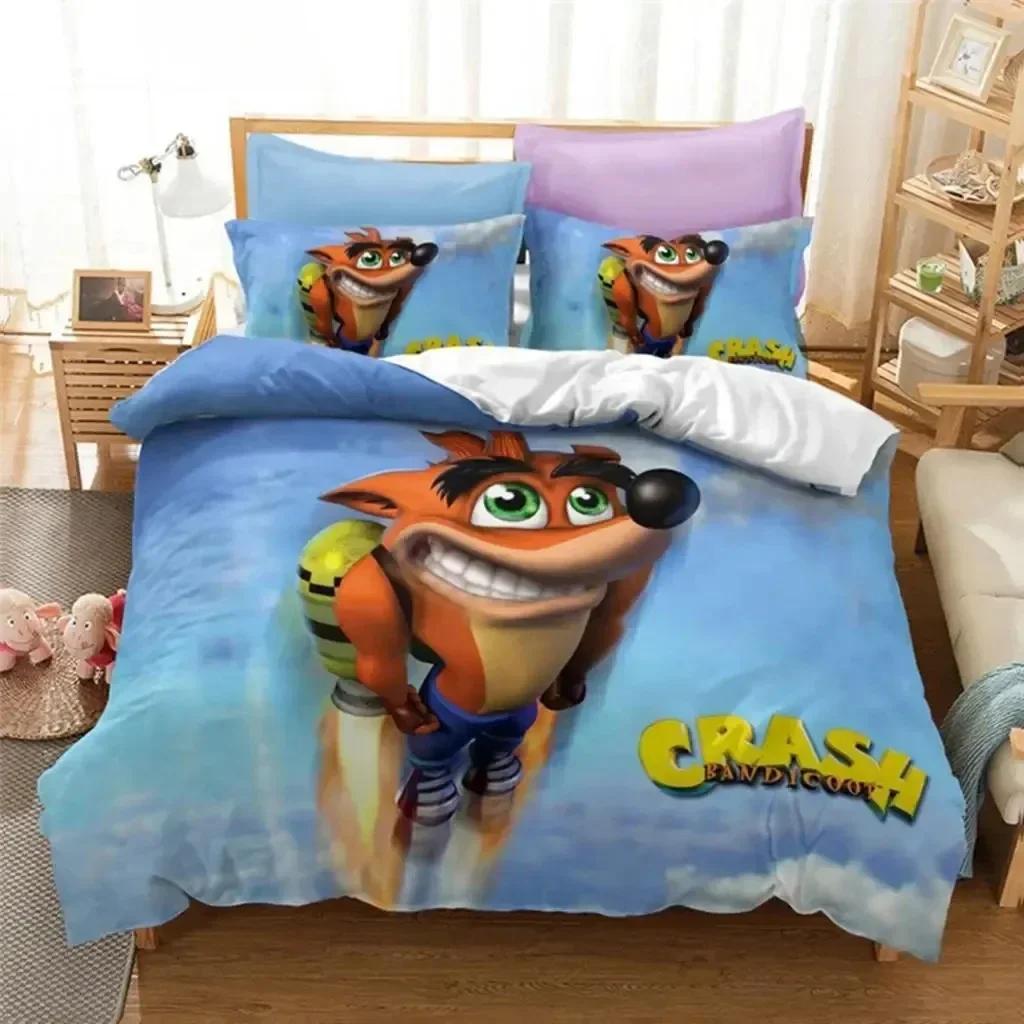 Crash Bandicoot Bettwäsche-Set für Jungen und Mädchen, Einzel- und Doppelbettgröße, Bettbezug, Kissenbezug, Kinder- und Erwachsenenmode, Heimtextilien