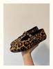 Sheepskin Version~ Popular Small Man Inner Height Increase 4CM Leopard Print Leather Word with Mary Jane Shoes Women's Flat Shoes