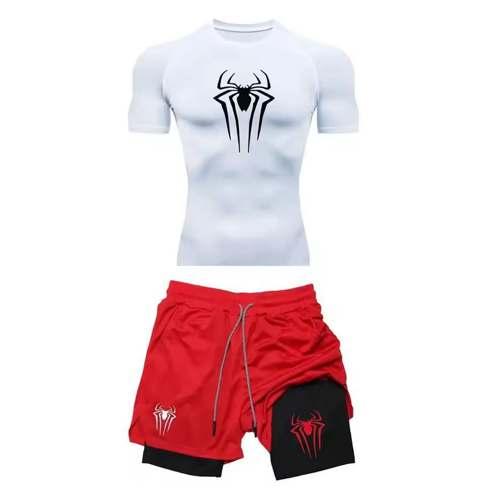 2025 Men's Spider Print Quick-Dry Fitness Set: Breathable Running Shorts & Sportswear