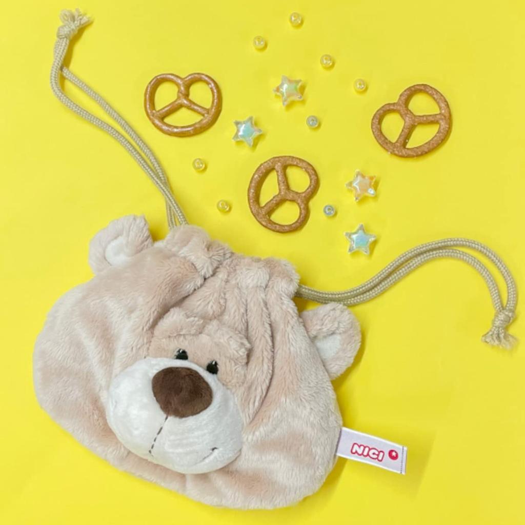 NICI Bear Figure Face Pouch, Made In Germany, Plush Toy Gift, Face Pouch, Drawstring Bag, Love Bear, Bear, 3090465