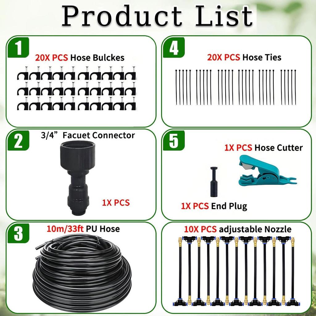 Universal Adjustable Micro-Atomizing Sprinkler Set for Irrigation, Cooling, and Humidification