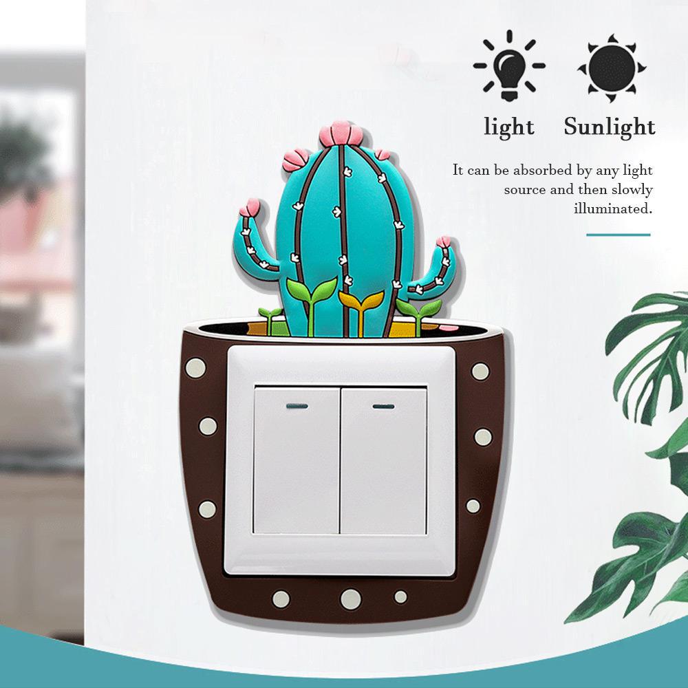 Cute Cartoon 3D Cactus Fluorescent Wall Silicone On-off Switch Stickers 1Pc