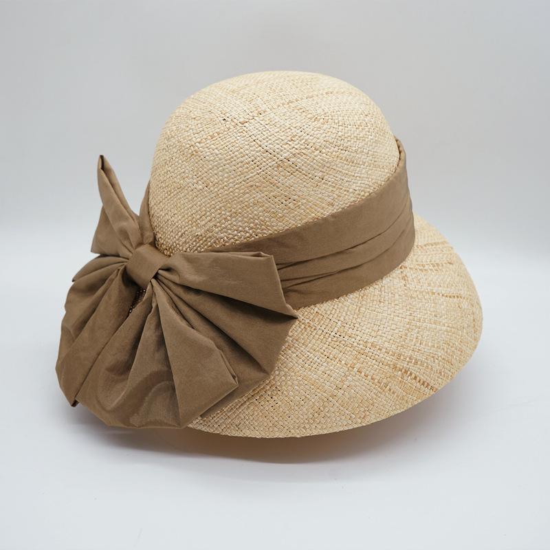 French Retro Elegant Bow Treasure Grass Bell-Shaped Basin Hat Female Summer Celebrity Woven Straw Hat Sun Protection Shade Beach
