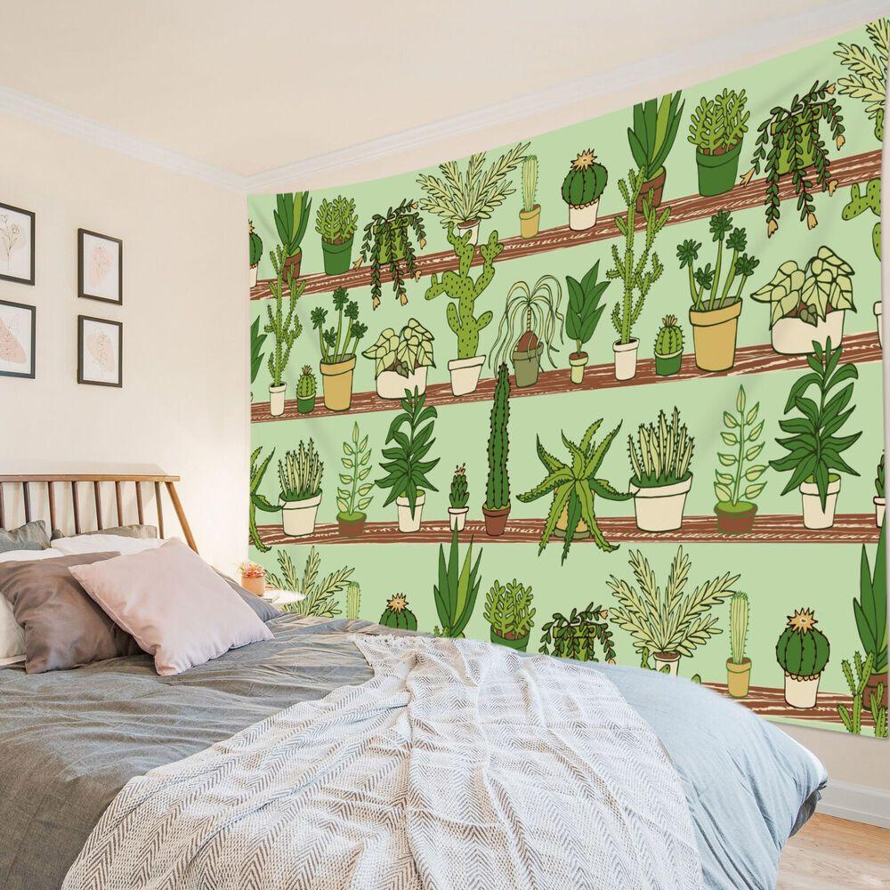 Tapestry of natural green tropical plants and cacti 75x100 чёрный
