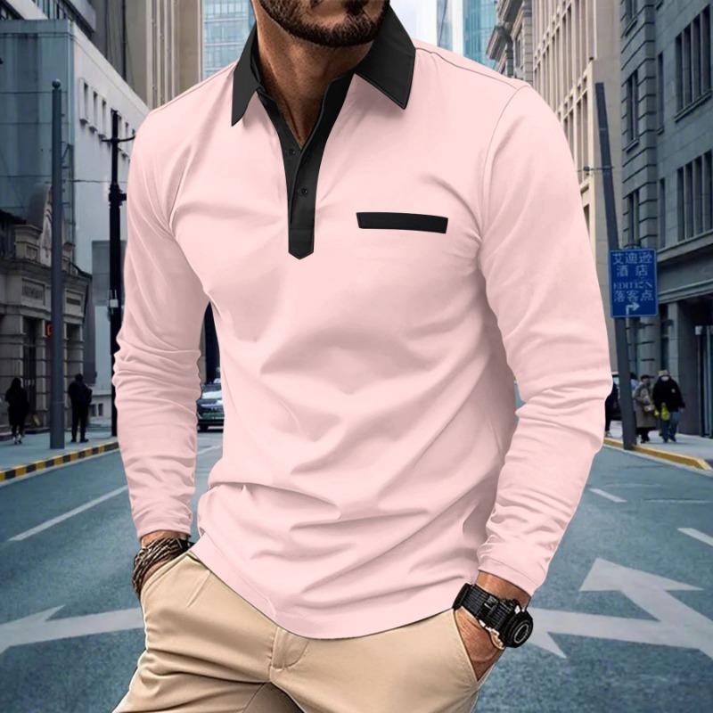 Herre Poloskjorte Casual Herre Langermet T-skjorte Krage-stil Moteabel Herre Fargeblokkert T-skjorte