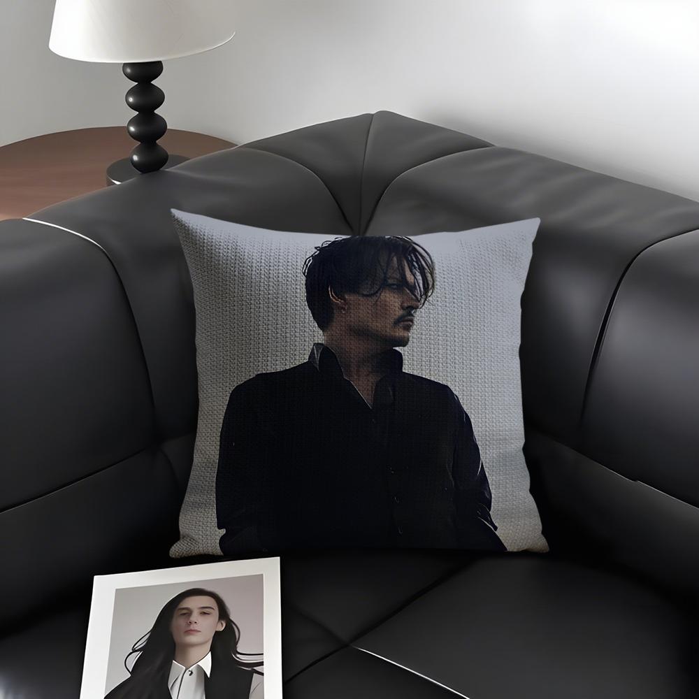 

JJohnny DeppP Logo Cushion Cover Natural Linen Organic Fabric DoubleSided Printing Sofa Home Decor Gift Pillow Case 30x30cm