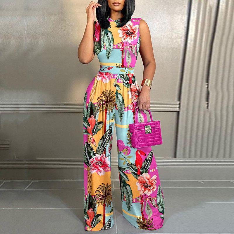 Sleeveless Jumpsuit Spring/Summer Women's New European and American Leisure Pants Silm Print Sleeveless Jumpsuit