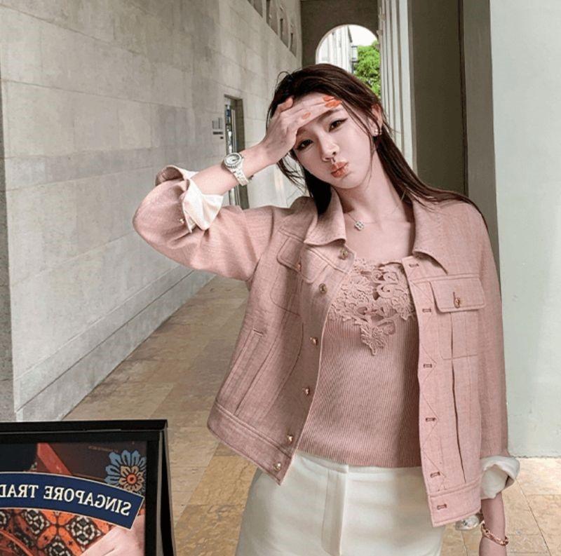 Summer new pure desire wind knitted hollow lace suspender vest female temperament slim and thin versatile top