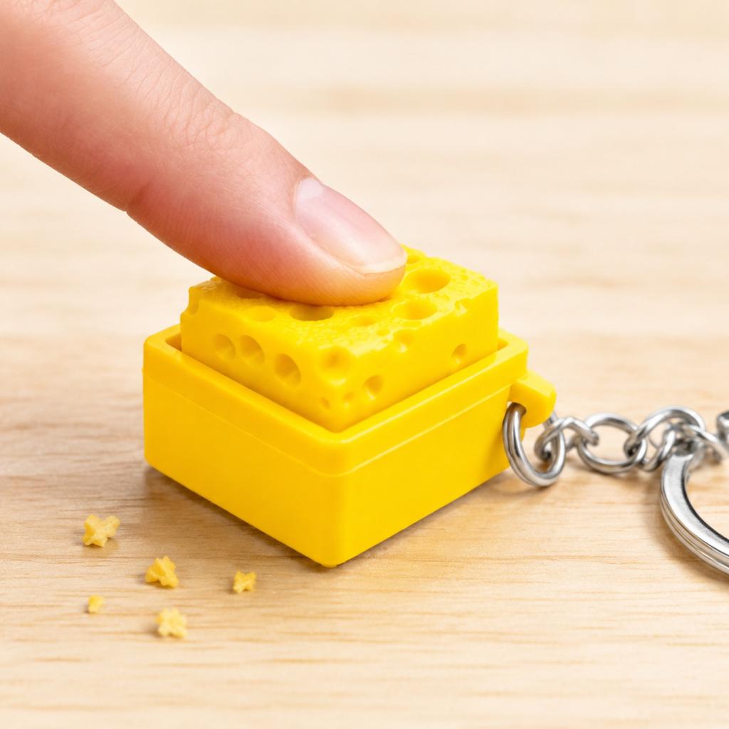 Cheese Shaped Push Button Keychain Toy Stress Relief Key Ring Fidget Sensory Small Portable Key Holder Accessory for Everyday Use