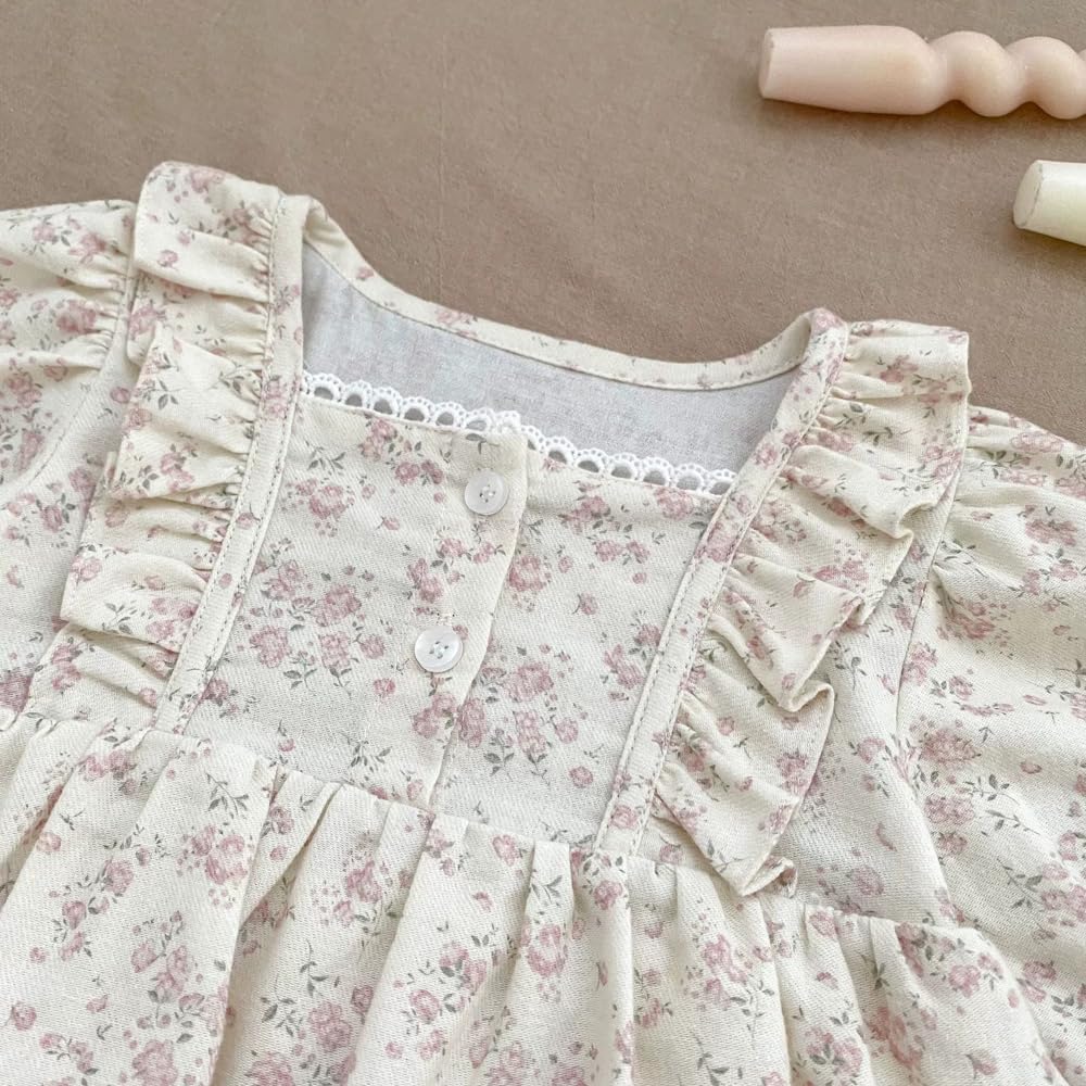 Baby Long Sleeve Skirted Birth Floral [Baby Koi] Clothes, Dress, Girls, Spring/autumn, Coverall, Baby, Preparation, Gift, Pattern, Beige, Pink, 6-9M