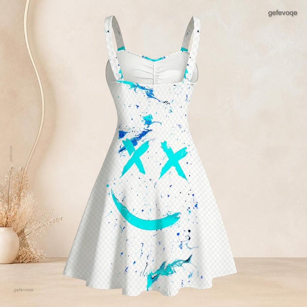 Women Plus Size White Purple Printed Sleeveless Strappy Dress Square Neck Fitted Waist Flared Hem