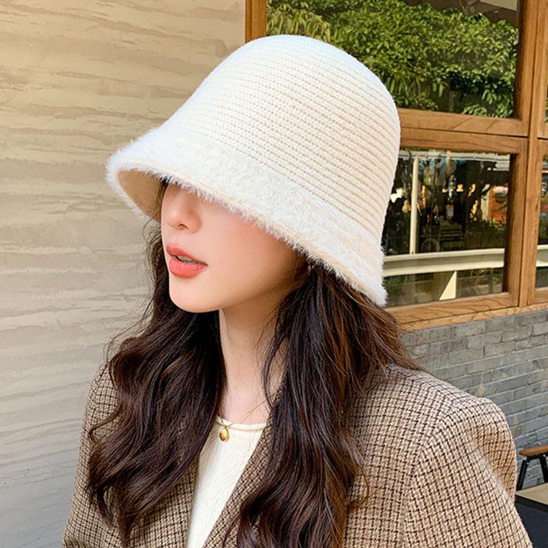 

Шляпа женская осенне-зимняя вязаная панама однотонная с закрытием лица панама корейская версия универсальная для лица плюшевая шляпа-ведро Adjustable