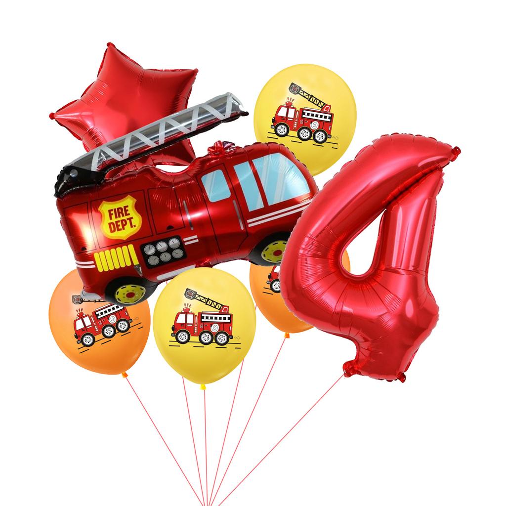 Fire Truck Aluminum Film Digital Balloon 7Pcs Birthday Party Decoration Balloon Venue Arrangement Set