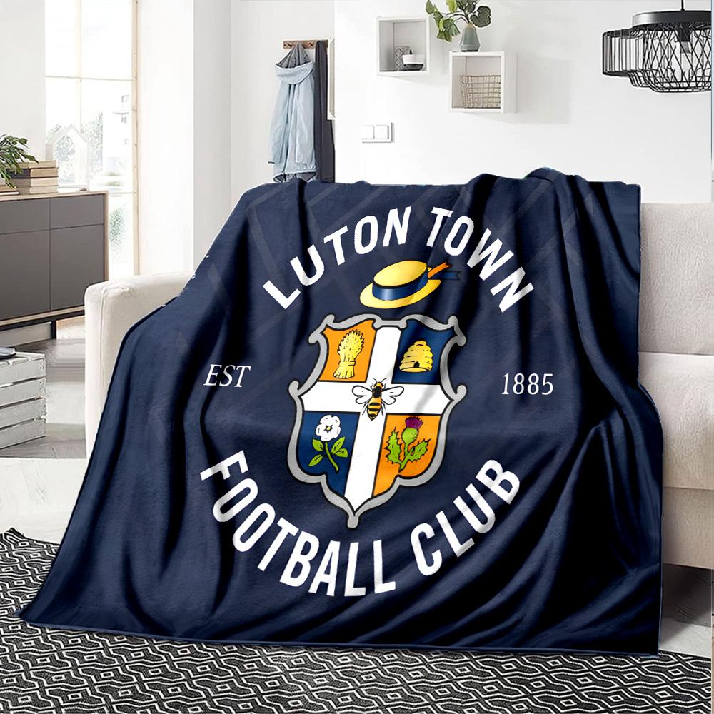 Luton Town Crest Flannel Blanket, Soft Polyester, Modern Design, All-Season for Camping, Travel, Gifts for holidays or birthdays