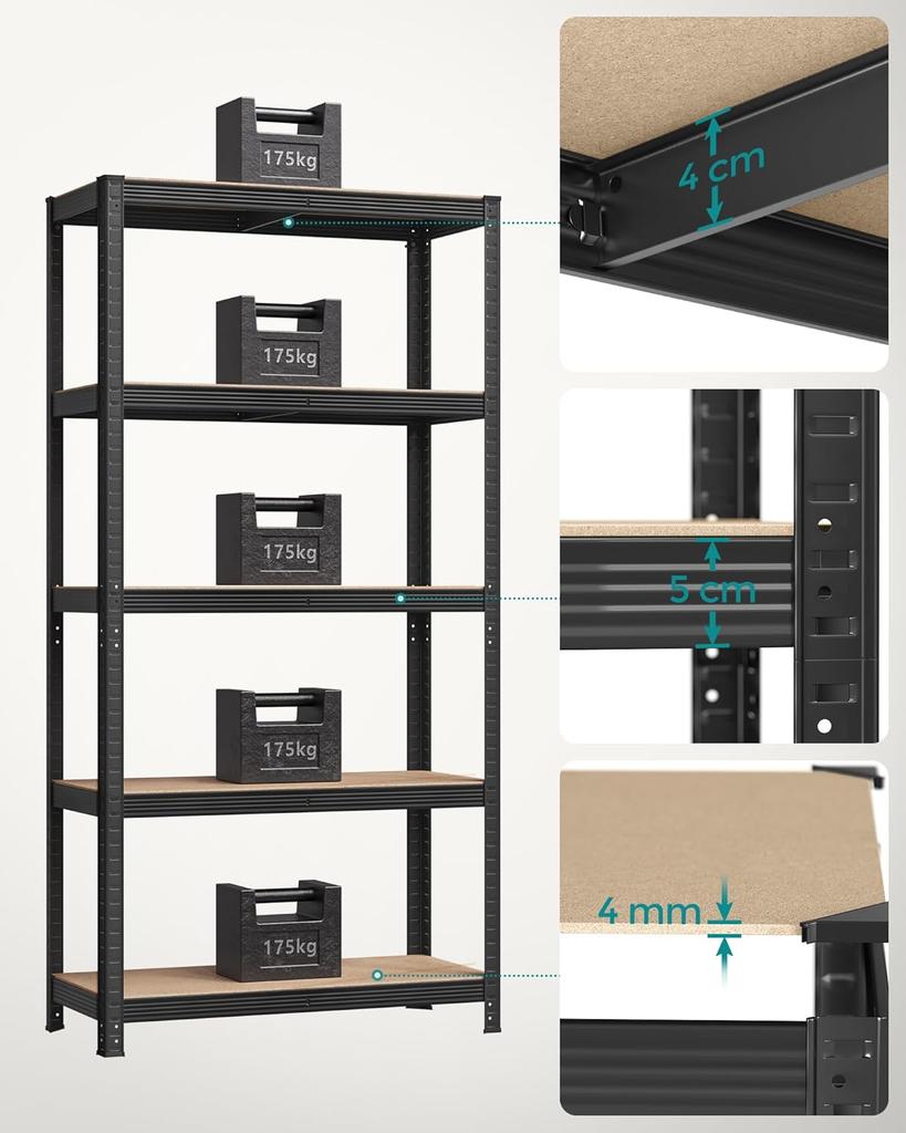 SONGMICS 5-Tier Heavy-Duty Shelving Units, Set of 2 Steel Shelving Units for Storage, Boltless Assembly, for Garage, Shed, Load Capacity 1929 lb Each