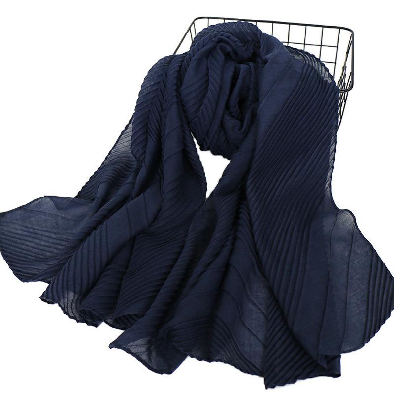 New monochrome cotton and linen pleated scarf in summer, high-quality solid-color pleated cotton and linen head scarf