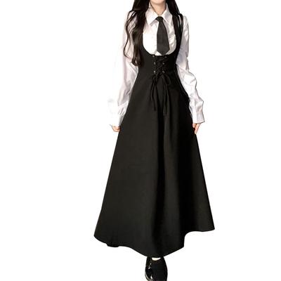 Langes Hosenträger- und Krawatten-Set mit elegantem Umlegekragen für jeden Tag, perfekt zum Pendeln und Ausgehen [LAVASEON] Massenproduziertes Damenhemd, Rock, 3-teilig