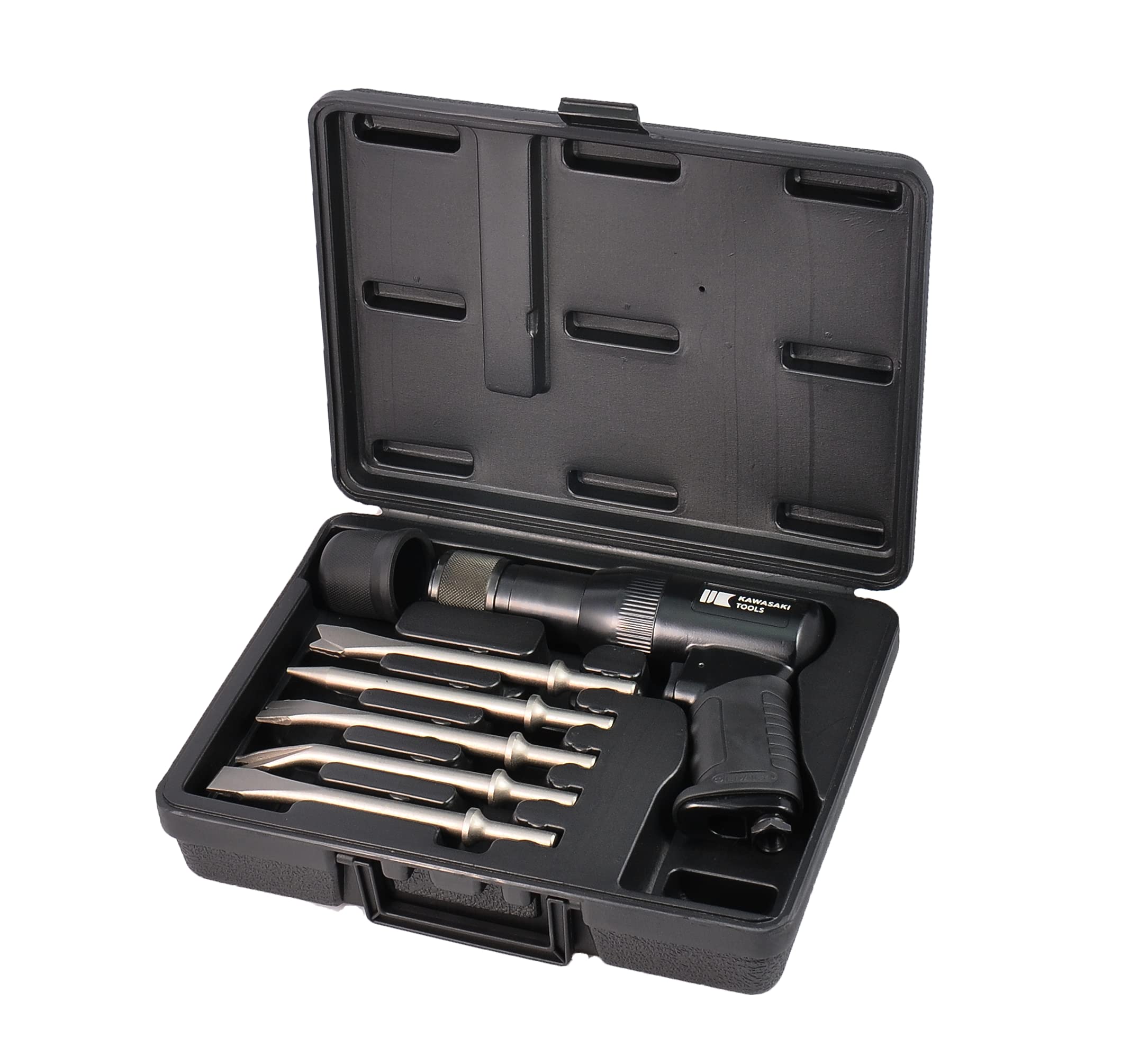 

KAWASAKI TOOLS Super Powerful Air Hammer with Chisel Set and Carrying Chisel Change 5-Piece Box, One-Touch [KPT-0219K]