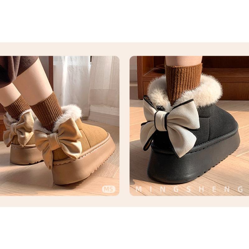 Women S Winter Thick Platform Cotton Shoes With Bowknot