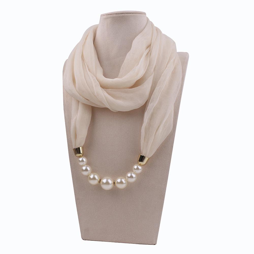 Elegant Chiffon Scarf Necklace with Pearl Beads – Stylish Women’s Fashion Accessory for Casual and Formal Wear