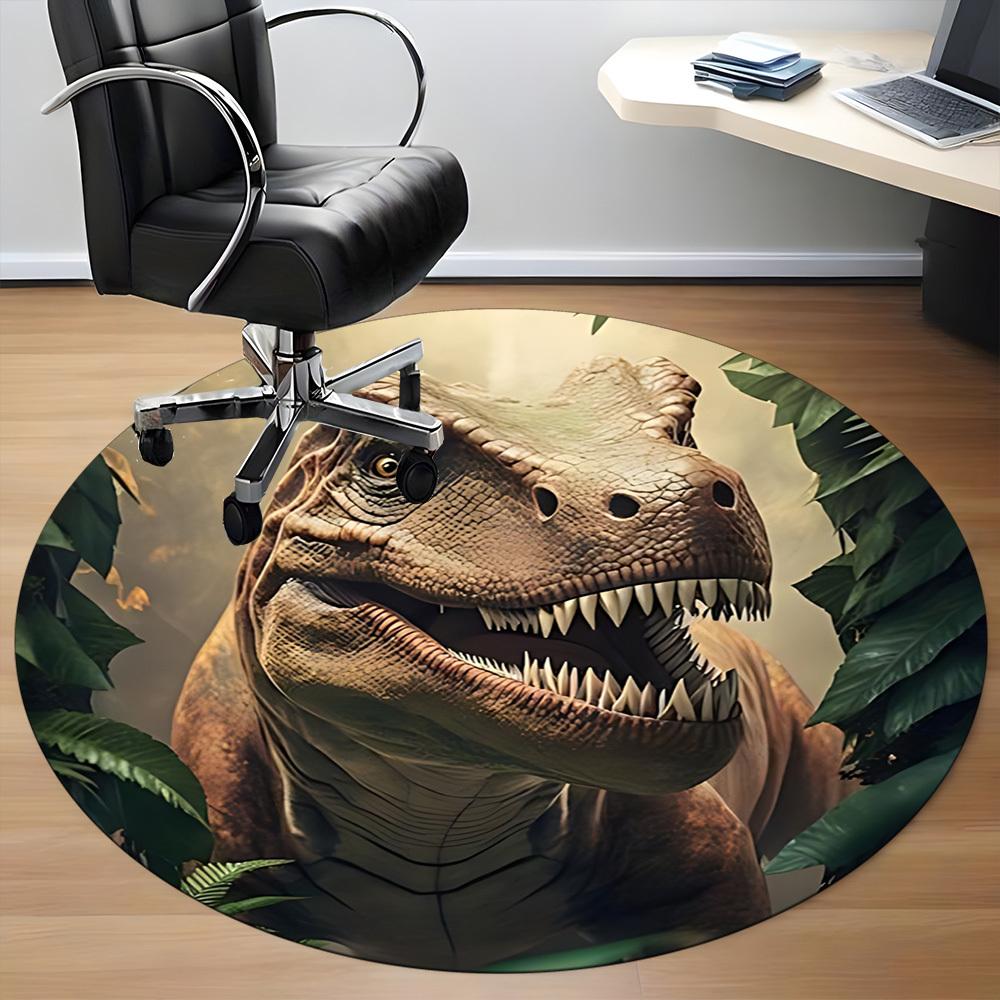 1PC Dinosaur Print Office Round Rug, Non-slip, Soft and Durable Office Rug for Interior Decoration, Perfect for Office, Beautiful Decoration