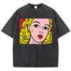 Blonde Girl Printing Women Washed Shrot Clothes Casual Fashion Tshirts Street Breathable Comfy Tee Tops Cool T Shirts