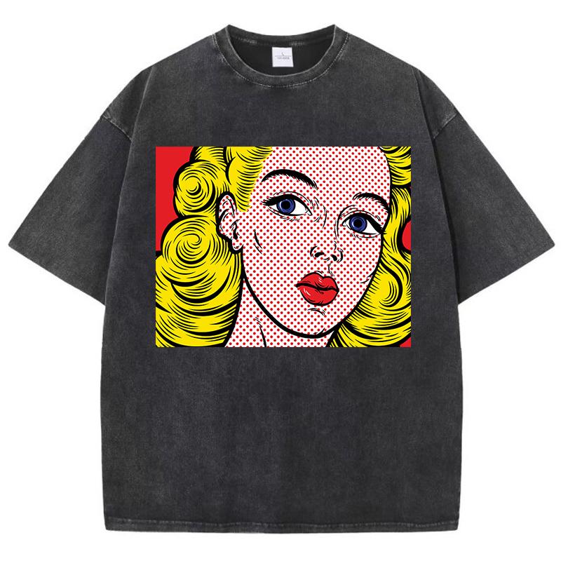 Blonde Girl Printing Women Washed Shrot Clothes Casual Fashion Tshirts Street Breathable Comfy Tee Tops Cool T Shirts