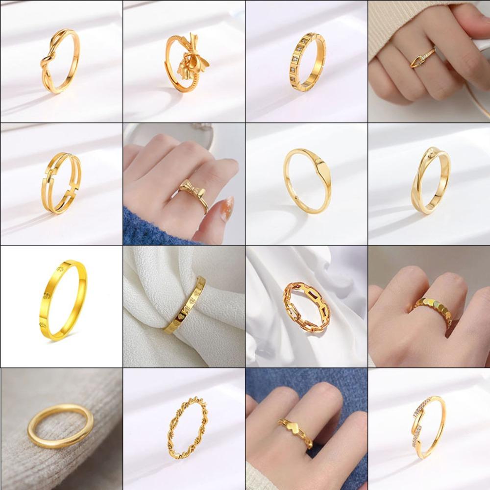 Elegant Heart Bow Titanium Steel Ring for Women Minimalist Round Circle Band Light Luxury Jewelry