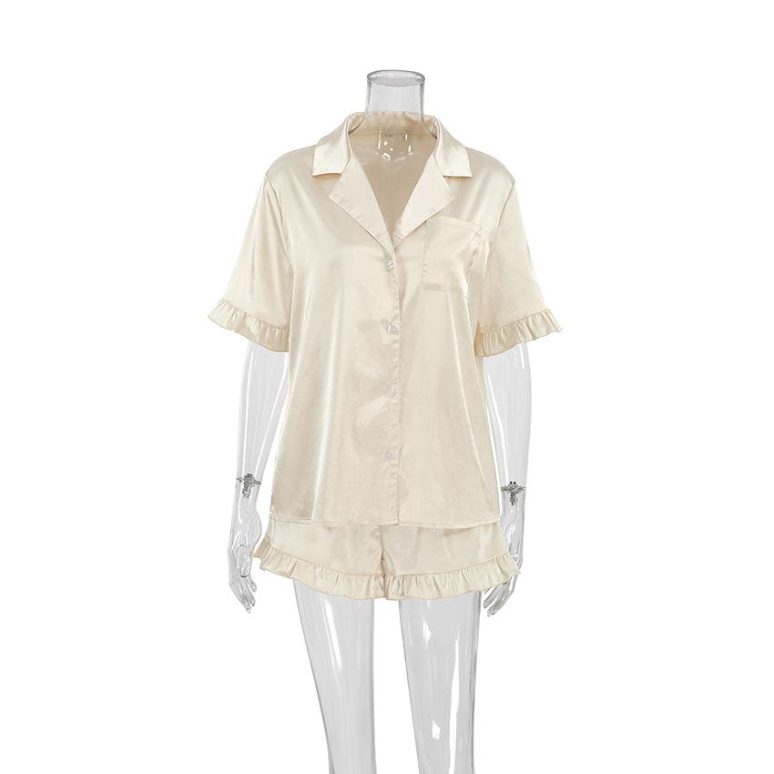 2Women Silk Satin Pajamas Set Two-piece Pj Sets Sleepwear Loungewear Button-Down Pajama Women 2 Piece Pijama Homewear Shorts Set