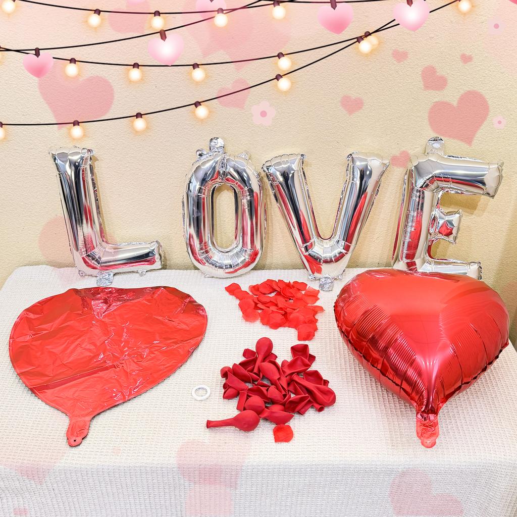 Rose Künstliche Blütenblätter Rote Ballons Set Liebesherz Latex Folienballon Hochzeit Romantische Nacht Valentinstag Party Dekoration