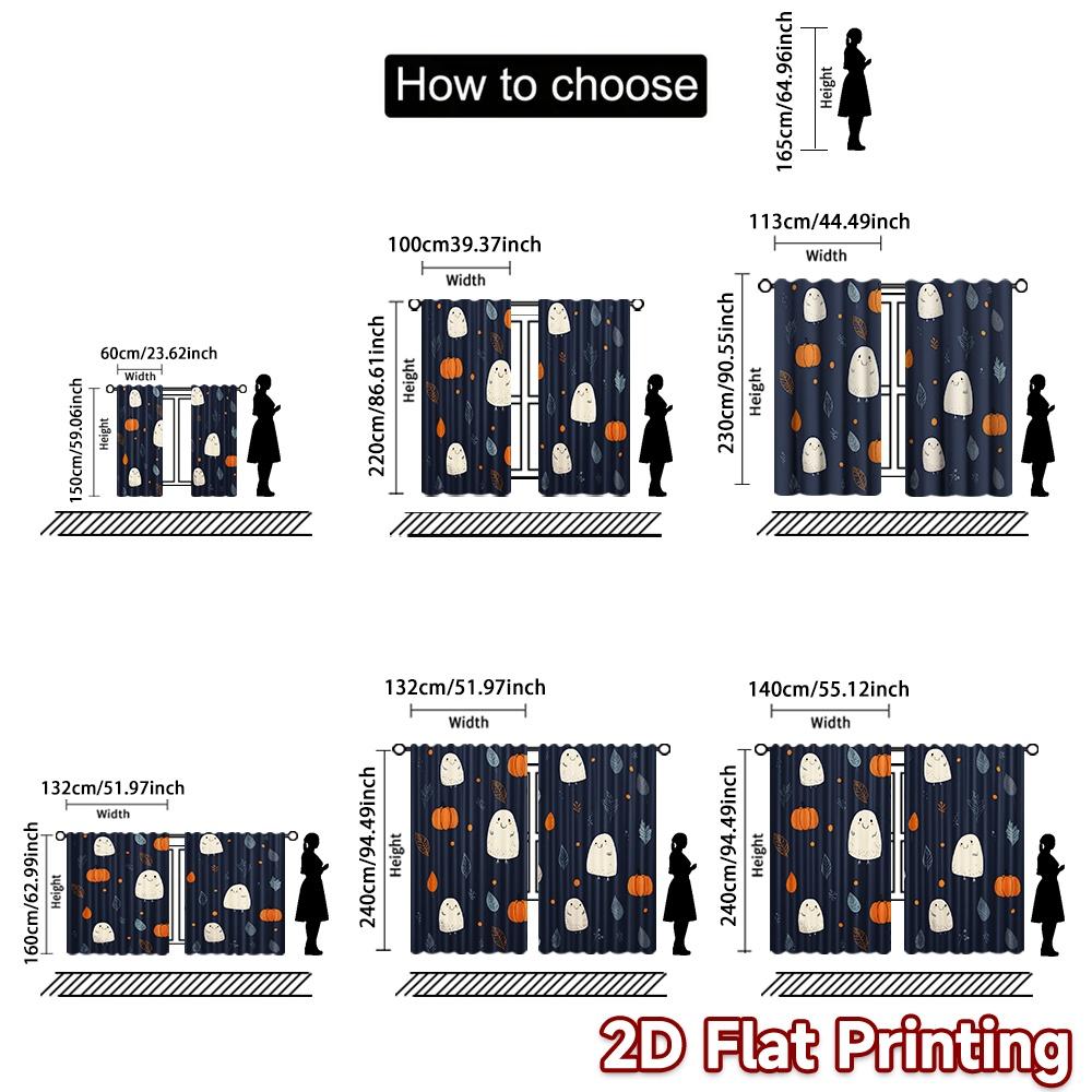 2D FLAT PRINTING 2pcs Curtains (Without Rod) Halloween Ghosts and Pumpkins (2) New yearFestival Popular Curtains&Drapes Durable