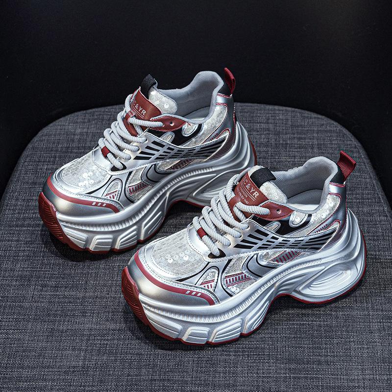 Fashion 9CM Women Spring Summer Air Mesh Shoes Mules Shoes Vulcanize Chunky Sneakers Microfiber Platform Wedge Hollow Slides Sandals