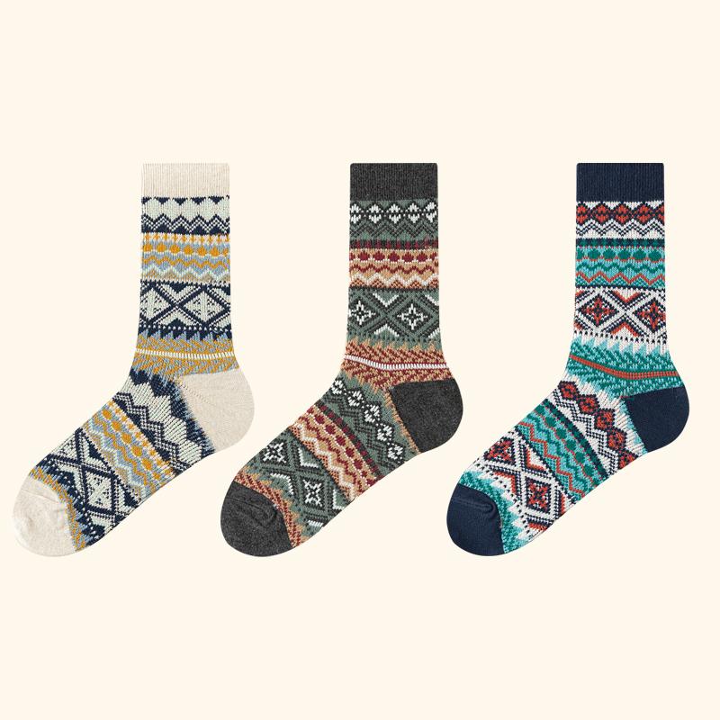 Men's Dress Socks Cotton Crew Socks 3 Pairs Breathable and Sweat-absorbing Funky Colorful Pattern  Crew Socks