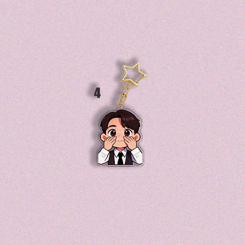 7pcs BTS Formal Suit Cartoon Acrylic Keychain, Bangtan Boys Cartoon Figure Keyring with Gold Star Charm, Kpop Idol Bag Accessory for ARMY Fans