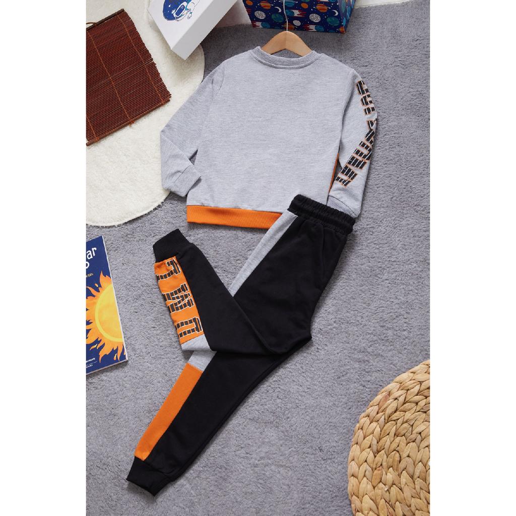 Jungen-Trainingsanzug mit Textdruck, Kängurutasche, Orange, Team 14987-1