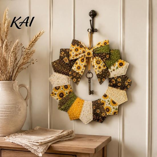 Pastoral Style Home Decoration DIY Patchwork Garland Crafting Kit, Retro Floral Fabric Set with Bells Spring Seasonal Door Ornament And Simulated