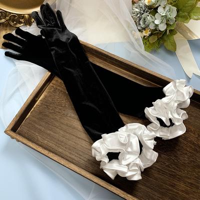 Samt Lange Handschuhe Braut Schwarz Abendessen Kleid Leistung Cocktail Tanz Etikette Handschuhe Frauen