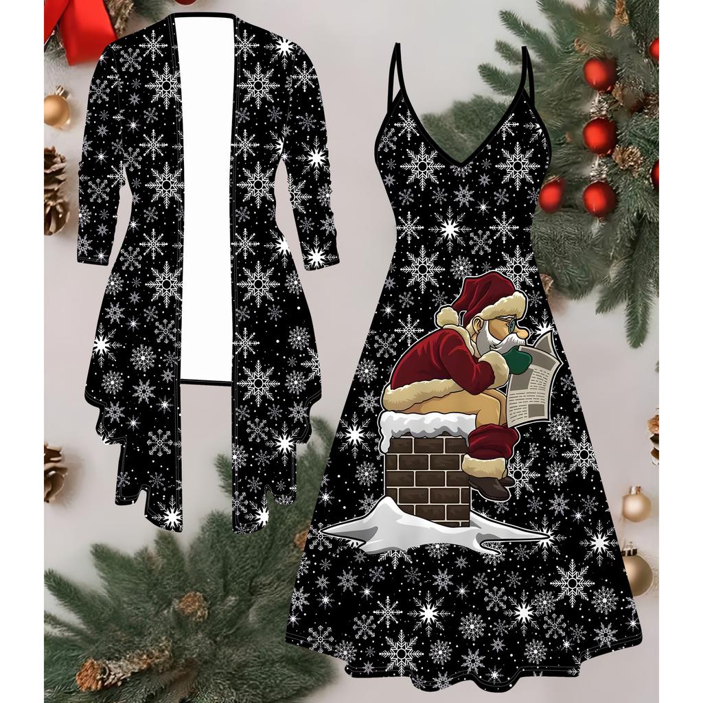 3D  Christmas Printed  Set Dress Coat for Valentine's Day, Eccentric Classical Totem Fashion Print,suitable for Various Scene Fashion Styles