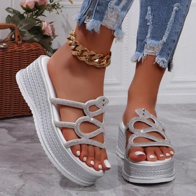 Women Summer Thick Soled Slippers Fashion Crystals Leisure Platform Mules Slippers New Female Outdoor Elegant Thick Sole Shoes