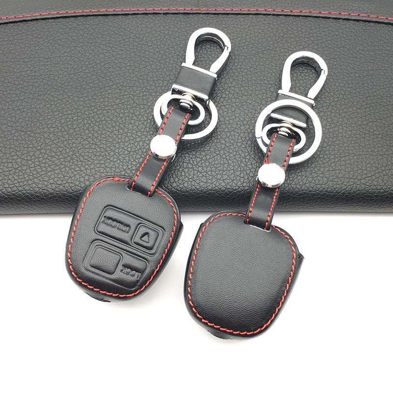 2 Buttons Leather Car Key Fob Case Cover Skin For Toyota Camry Rav4 Prado Corolla Avensis Land Cruiser Yaris