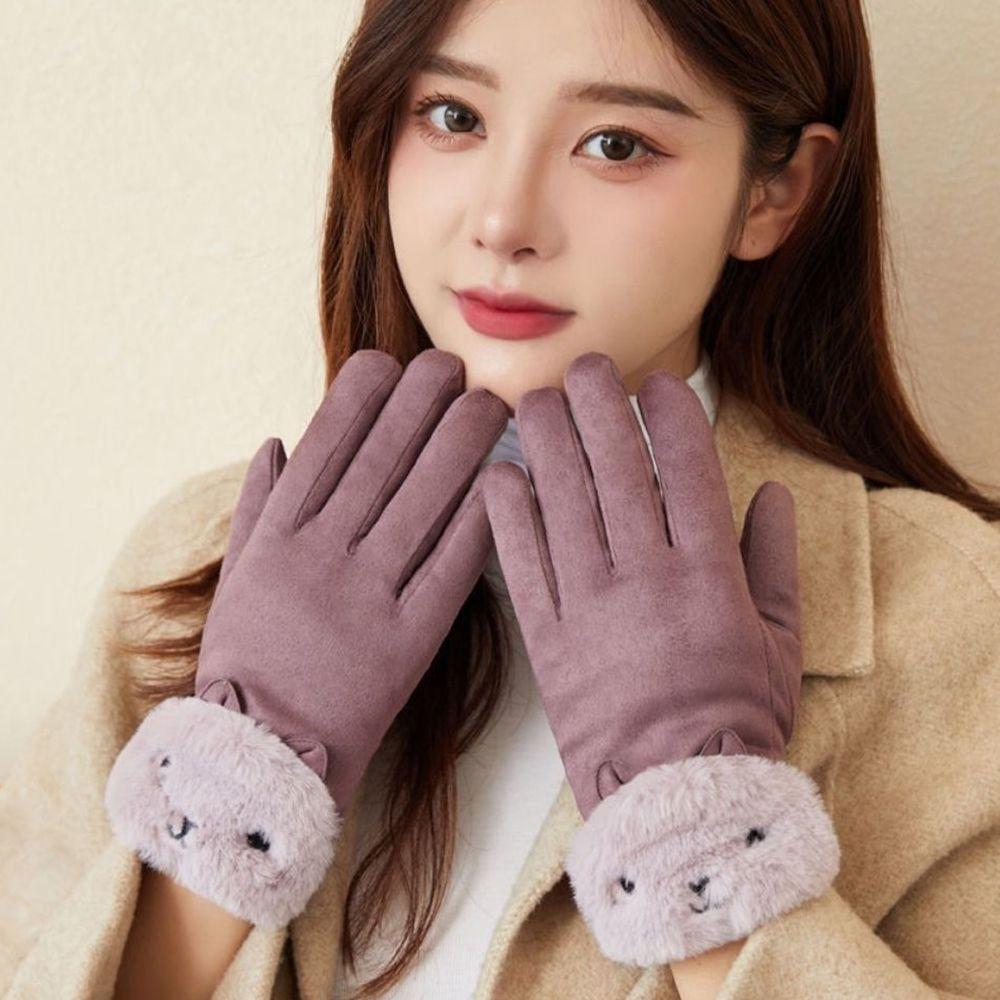 Ski Point Finger Cycling Plus Fleece Women Gloves Suede Korean Style Mittens Gloves