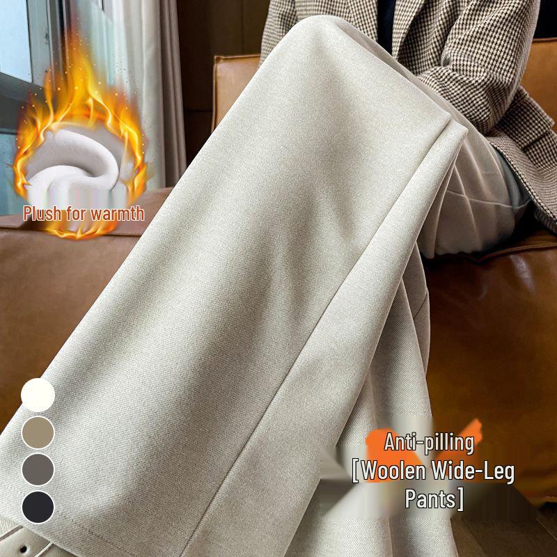2026 Autumn/Winter Velvet High-Waisted Woolen Wide-Leg Floor-Length Pants for Women