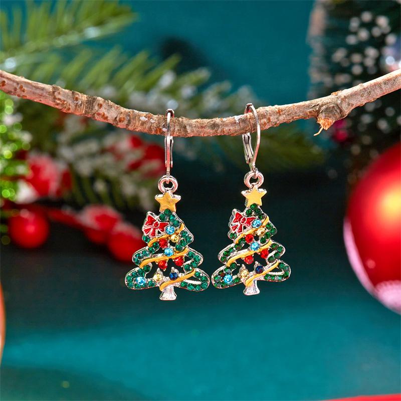New Trendy Crystal Zircon Christmas Tree Drop Earrings for Women Shiny Rhinestone Creative Xmas Tree Earrings Party Jewelry Gift