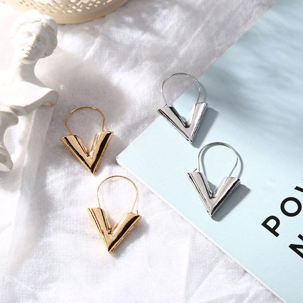 Simple Gold Silver Color Letter V Gift For Women Drop Earrings Dangle Earring Hoop Earrings Jewelry