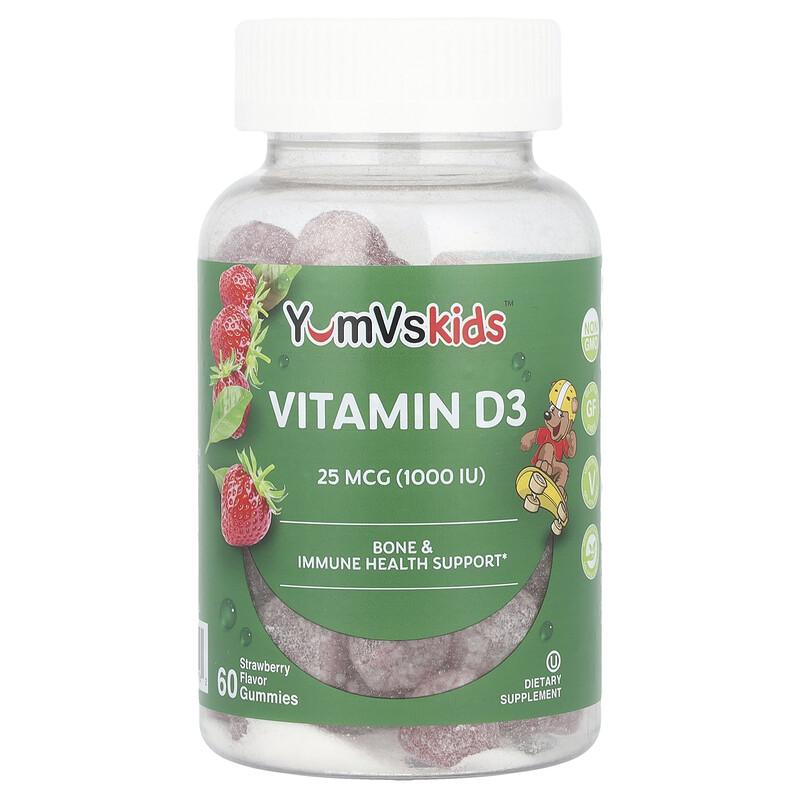Vitamin D3 Gummies, Strawberry, 25 mcg (1,000 IU), 60 Gummies