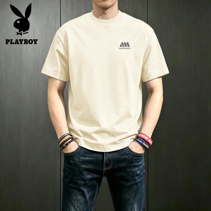PLAYBOY Men's Pure Cotton Oversized Casual Short Sleeve T-Shirt