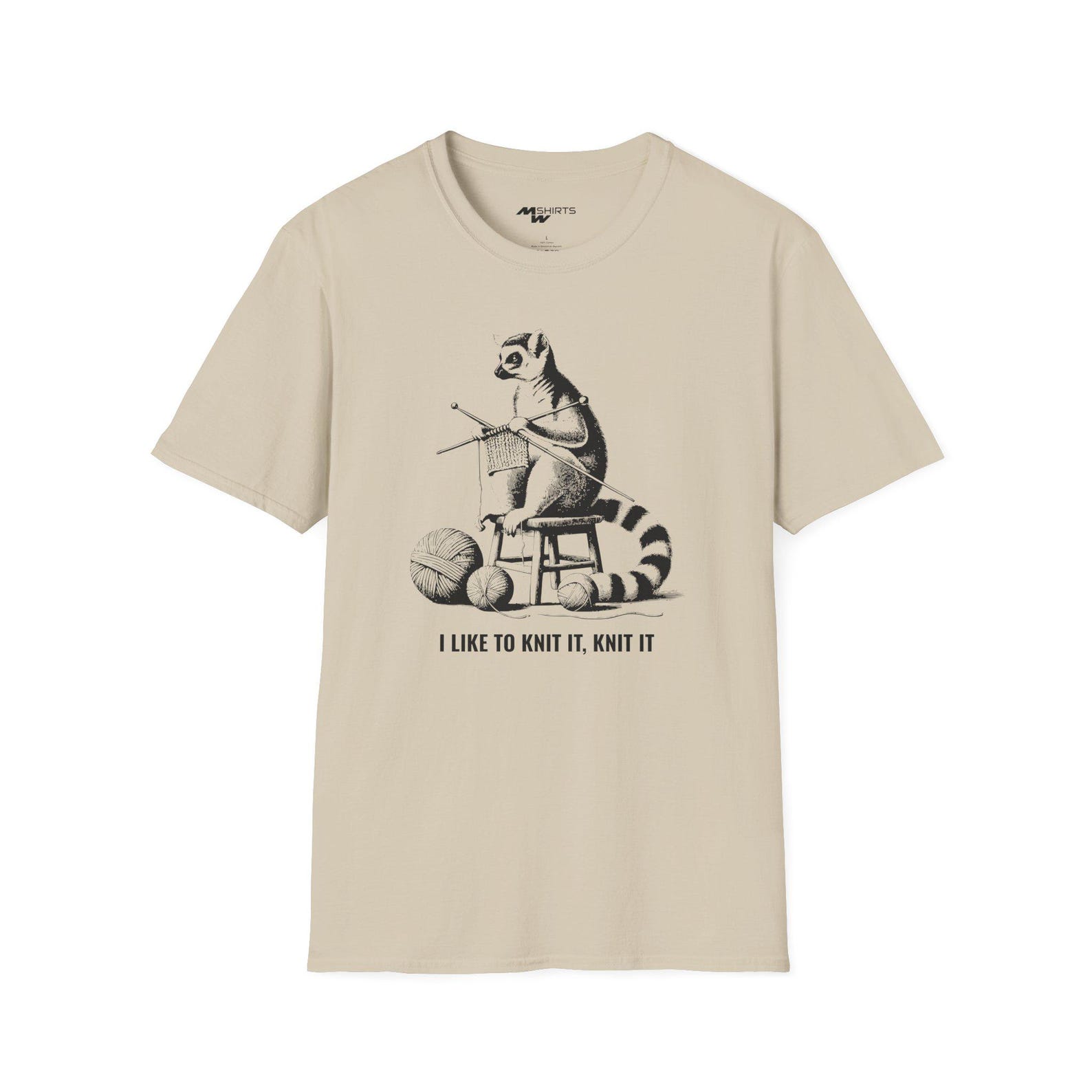 Knitting Lemur T-Shirt: Engraving-Style Pun, Softstyle Unisex Tee 2XL