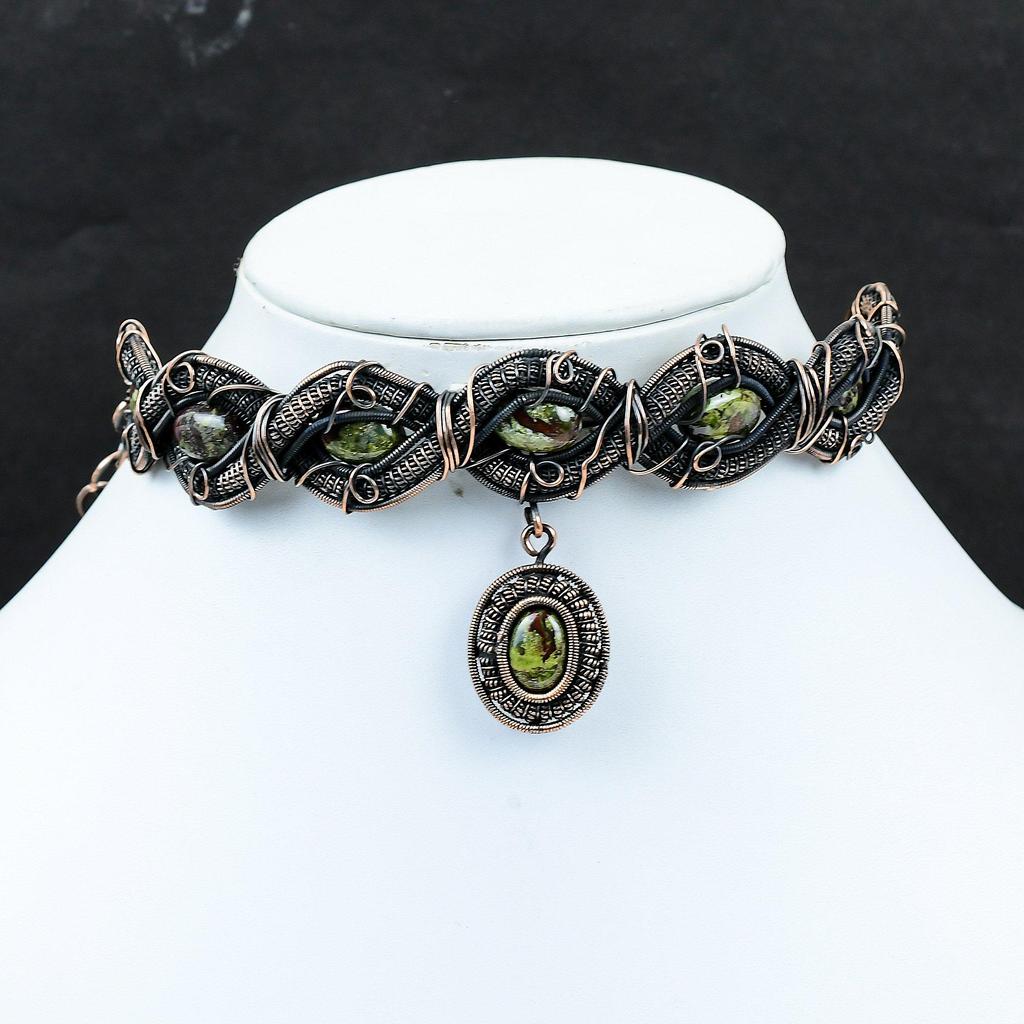 Dragon Bloodstone Necklace Copper Wire Wrapped Necklace Adjustable Chain Necklace Gemstone Copper Wire Jewelry Handmade Necklace For Gifts