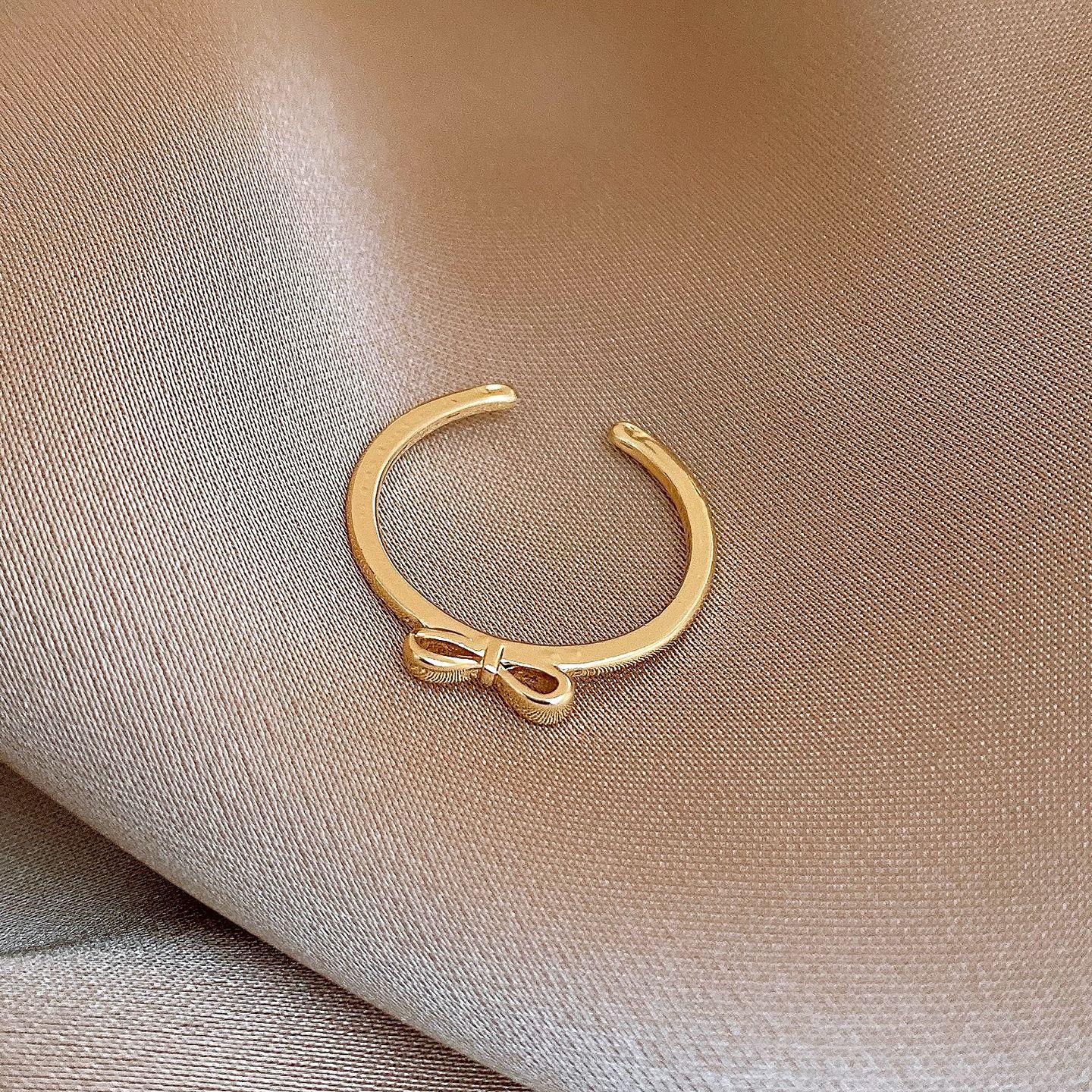 Korean simple zircon geometric cross pearl open ring ring exquisite jewelry